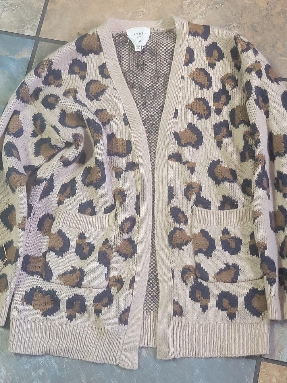 Hayden Beige Leopard-Print Open Cardigan with Brown and Black Spots